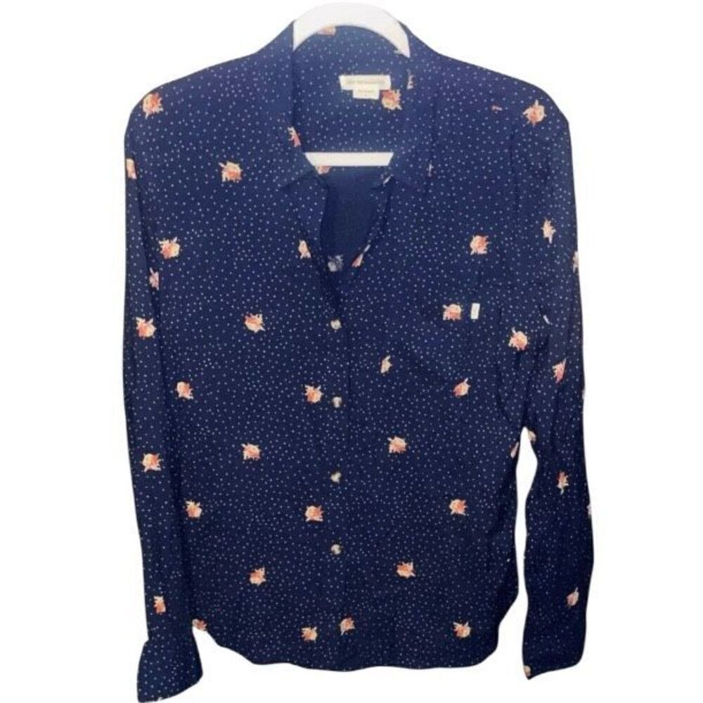 Obey Propaganda Navy Floral Polka Dot Button Down Shirt Size Large Long Sleeve